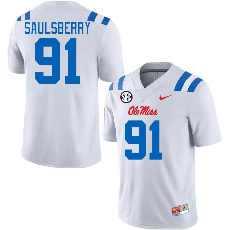 Men #91 Myles Saulsberry Ole Miss Rebels 2024 New Uniforms College Football Jerseys Stitched-White